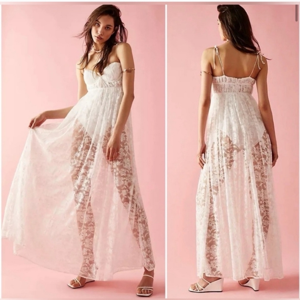For Love & Lemons Lorena Maxi Dress White Lace - Picture 2 of 15